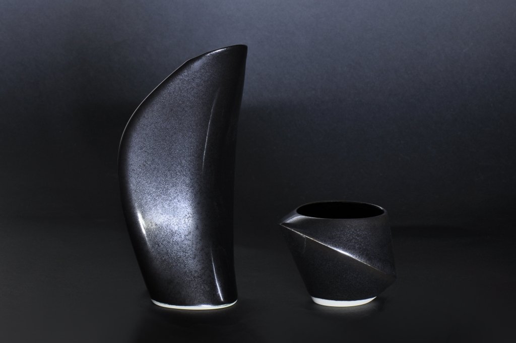 Tenmoku Sake Flask and Cup