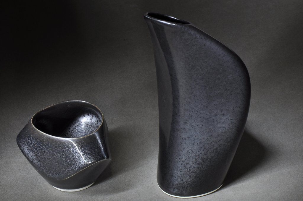 Tenmoku Sake Flask and Cup